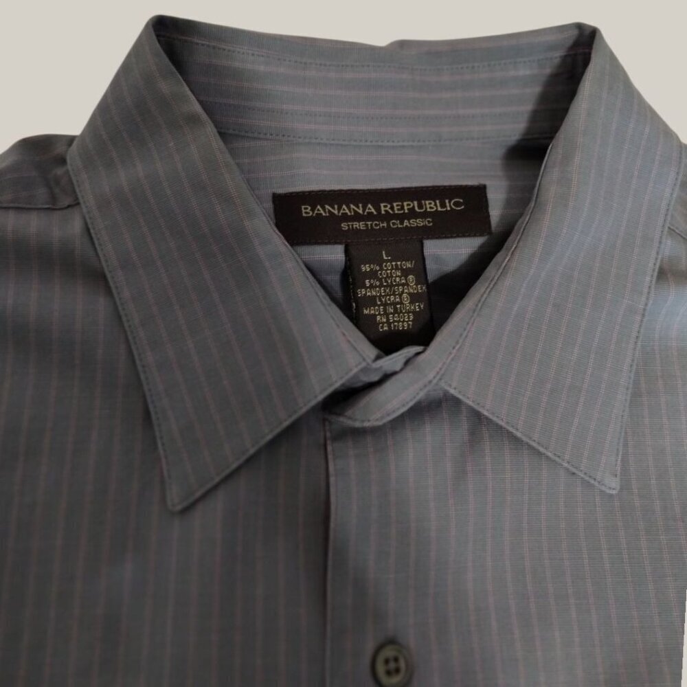 Banana Republic Mens Stretch Classic Fit Pinstripe Shirt Gray/Pink Large - Picture 3 of 8